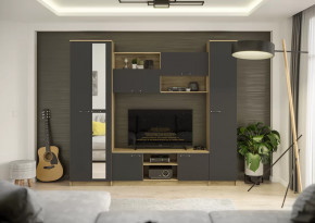 Гостиная Герда Дуб крафт серый/Антрацит в Кургане - kurgan.mebel-tymen.ru | фото