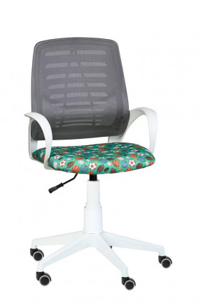 Кресло Ирис WHITE сетка W-02 (серая)/ ткань Т58 (мячики на зеленом) (подлокот.084) белая крестовина в Кургане - kurgan.mebel-tymen.ru | фото