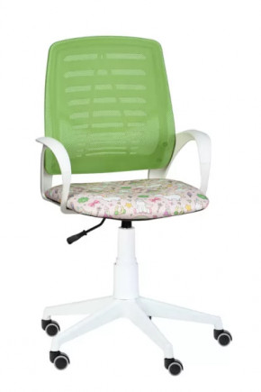 Кресло Ирис WHITE, сетка W (салатовая)/ткань Т54 (единорог) (подлокот.084) белая крестовина в Кургане - kurgan.mebel-tymen.ru | фото