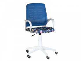 Кресло Ирис WHITE сетка W-05 (синяя)/ткань Т55 (космос на синем) (подлокот.084) белая крестовина в Кургане - kurgan.mebel-tymen.ru | фото