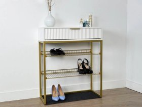 Обувница Вельвет белое дерево/белый матовый/золото в Кургане - kurgan.mebel-tymen.ru | фото