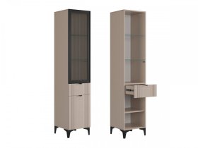 Шкаф однодверный (со стеклом) Рич кашемир/фрапучино матовый/черный в Кургане - kurgan.mebel-tymen.ru | фото