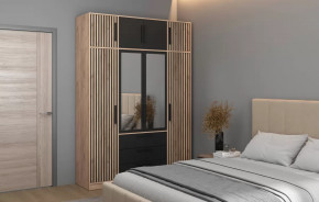 Спальный гарнитур Вегас (ЛДСП Дуб золотой / ЛДСП Черный) в Кургане - kurgan.mebel-tymen.ru | фото