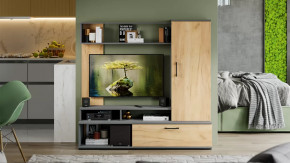 Стенка «Сиена» Графит Серый, Дуб Крафт золотой в Кургане - kurgan.mebel-tymen.ru | фото