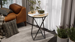 Стол журнальный ДП 1-03-05 исп. 2 Черный, Стекло с рисунком Слэб белый в Кургане - kurgan.mebel-tymen.ru | фото